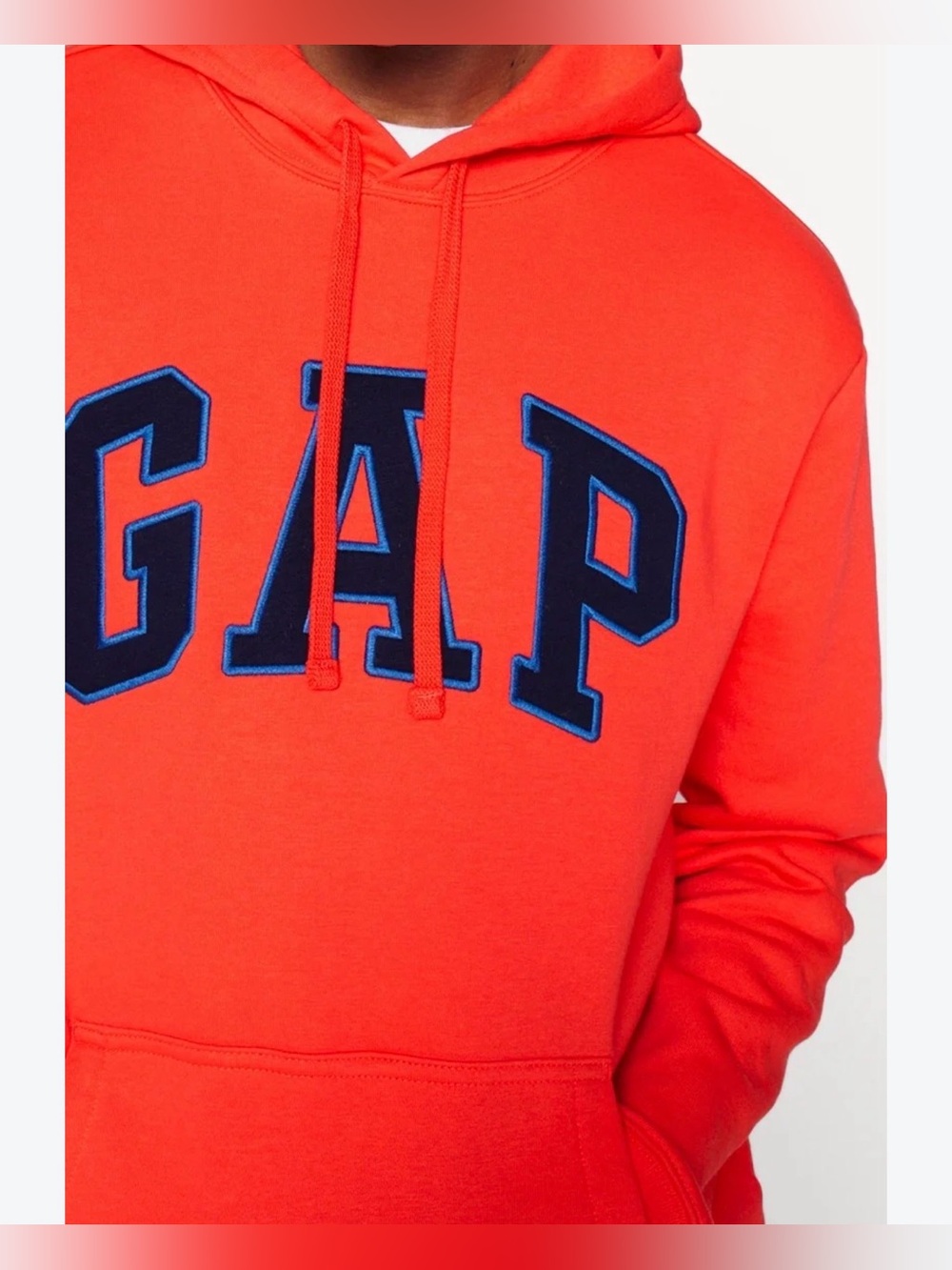 GAP Original Logo Men’s Bright Red Hoodie with Navy Logo Relax Pullover Size XL